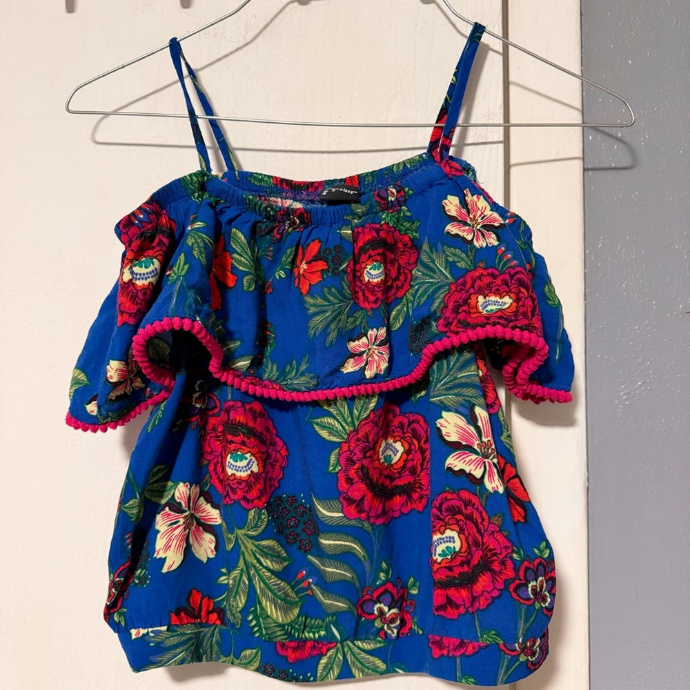 Girls Floral Off-Shoulder Blue Top